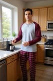 Erkek Bisiklet Yaka Kareli Pijama Takımı Uzun Kollu Fonksiyonel Dayanıklı Kaliteli Estetik