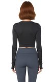 Kadın Fitted Crop Kesim Spor Üst Bluz Bisiklet Yaka Uzun Kollu Dalgıç Kumaş Cool & Comfort Stili