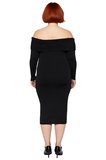 Kadın Bodycon Kesim Carmen Yaka Düz Uzun Kollu Triko Midi Elbise Kış Aylarının Şık Ve Rahat Gündüz
