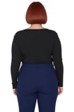 Kadın Havuz Yaka Uzun Kollu Fitted Vücuda Oturan Örme Crop Bluz Büyük Beden Cool Comfort