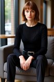 Kadın Fitted Bisiklet Yaka Uzun Kollu Triko Görünümlü Örme Bluz Günlük Kullanım İçin Cool Ve Comfort