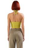 V Yaka Fitted Crop Bluz Sandy Dokuma Yazlık Günlük Kullanım İçin