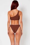 Kadın Bikini Takımı Tek Omuz Kolsuz Balensiz Normal Bel Örme Dokulu Nakış Detaylı Slip Alt