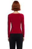 Kadın Bordo Kayık Yaka Drapeli Fitted Esnek Örme Uzun Kollu Bluz Smart Casual Günlük ve Gece