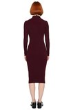 Kadın Bodycon Kesim Midi Uzun Kollu Triko Elbise Dik Yaka Cut Out Detaylı Şık Fitilli Tasarım