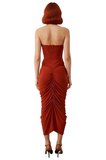 Kadın Bodycon Boyundan Bağlamalı Midi Elbise Şık Düz Kesim Kolsuz Büzgülü Örme Tasarım Zarif