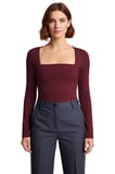 Kadın Bordo Kare Yaka Fitted Uzun Kollu Bluz Likralı Penye Süprem Dokuma Kışlık Casual Giyim İçin