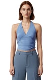V Yaka Fitted Crop Bluz Sandy Dokuma Yazlık Günlük Kullanım İçin