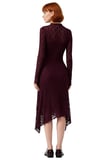 Kadın Asimetrik Kesim Bodycon Örme Dantel Dokulu Uzun Kollu Maxi Dik Yaka Elbise Kaliteli Şık