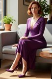 Kadınlar İçin Bodycon Kesim V Yaka Büzgülü Astarlı Maxi Örme Elbise Şık Davetler İdeal