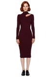 Kadın Bodycon Kesim Midi Uzun Kollu Triko Elbise Dik Yaka Cut Out Detaylı Şık Fitilli Tasarım