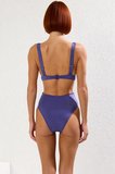 Kadın Bikini Takımı Drapeli Üçgen Kaplı Balensiz V Yaka Yüksek Bel Brazilian Kesim Kolsuz Raşel