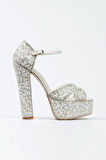 Kadın Moda Gümüş Sultan Full Inci Taşlı Klasik Köşe Kalıplı Kalın Düğün Nişan Gece Abiye Ayakkabı