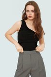 Tek Omuz Kolsuz Örme Bluz Fitted Vücut Mükemmel Uyum Zarifane Tasarım Şık Görünüm