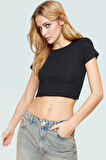 Kadın Bisiklet Yaka Crop Bluz Örme Kumaş Rahat Yazlık Özenle Seçilmiş Modern Stil Seçkin Malzeme