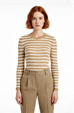 Kadın Bisiklet Yaka Çizgili Fitted Akrilik Triko Uzun Kol Basic Günlük Kazak Stili Kaliteli
