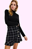 Kadın Kemerli Mini Etek Ekose Desenli Tüvit Kumaş Günlük Hafta Sonu Yaz Aylarının Vazgeçilmezi