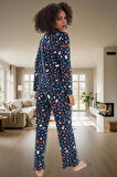 Kadın Kışlık Baskılı Pamuklu Pijama Takımı Rahat Kalıp Uzun Paça Homewear Yüksek Kalite Konforlu Kesim