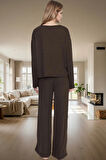 Kadın Kışlık Rahat Kalıp Uzun Paça Polyester Karışımlı Pijama Takımı Zarif Tasarım Yüksek Kalite