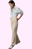 Kadın Geniş Paça Dokuma Pantolon Yüksek Bel Casual Günlük Hafta Sonu Yaz Aylarının Vazgeçilmezi