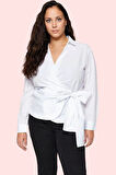 Kadın Kruvaze Bağcıklı Dokuma Gömlek Günlük Ve İş Stilleri Hafta Sonu Yaz Aylarının Vazgeçilmezi