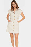Gabardin Mini Elbise Kisa Kol Ay Pamuk Yazlık Günlük Özel Tasarım