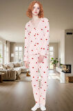 Kadın Kalpli Pijama Takımı %100 Pamuk Kışlık Rahat Uyku Seti Zarif Tasarım Ve Şık