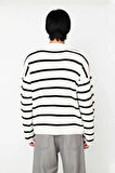 Erkek Oversize Bisiklet Yaka Çizgili Selanik Dokuma Kalın Akrilik Kışlık Kazak Konforlu Stil