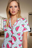 Kadın Karpuz Desenli Pamuklu Kısa Kollu Pijama Takımı Rahat Ev Giyim Seti Dayanıklı Malzeme