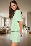 Kadın Kısa Kollu Regular Kalıp Pamuklu Pijama Takımı Uzun Ömürlü Premium Kalite Özel Tasarım
