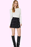 Kadın Mini Ekose Desenli A line Tüvit Etek Kemerli Kışlık Günlük Yaz Aylarının Vazgeçilmezi