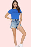 Kadın Denim Yüksek Bel Geniş Paça Yırtıklı Şort Pamuk Yaz Günlük Kombinler Kaliteli Malzeme