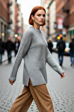 Kadın Oversize Kalıp Düşük Kol Bisiklet Yaka Triko Kazak Basic Rahat Kışlık Stil Seçimi Kaliteli