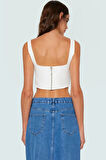 Askılı Korse Crop Bluz Dokuma Polyester Karışımlı Yazlık Şık Görünüm Modern Stil
