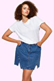 Kadın Denim A line Mini Etek Yüksek Bel Yırtmaçlı Pamuk Günlük Hafta Sonu Kaliteli Malzeme