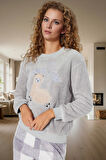 Kadın Wellsoft Örme Pijama Takımı Lama Desenli Kışlık Özel Tasarım Günlük Kullanım İçin