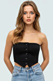Straplez Bodycon Crop Bluz Dokuma Kumaştan Günlük Şıklık Trend Tasarım Uzun Ömürlü