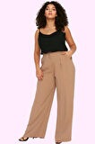 Kadın Yüksek Bel Geniş Paça Dokuma Pantolon Fermuarlı Casual Günlük Yaz Aylarının Vazgeçilmezi