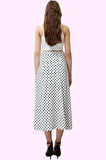 Kadın Midi Boy Puantiyeli Etek Yüksek Bel A line Shally Dokuma Viskoz Yazlık Günlük Kullanım