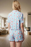 Kadın Viskon Şortlu Pijama Takımı Çiçekli Desen Rahat Yazlık Şık Görünüm Özenle Seçilmiş