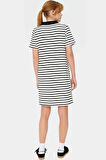 Çizgili Viskoz Karışımlı Polo Yaka Kısa Kollu A Kesim Elbise Özel Tasarım Zarifane