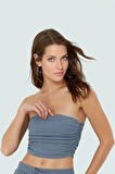 Fitted Straplez Crop Bluz Esnek Örme Kumaş Günlük Stil Özel Tasarım Konforlu Kesim Mükemmel Uyum