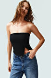 Asimetrik Straplez Crop Bluz Fitted Kalıp Polyester Yazlık Uzun Ömürlü Rahat Ve Şık
