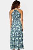 Maxi Elbise Baskılı A line Halter Yaka Yazlık Örme Özel Tasarım Şık Görünüm Rahat Ve