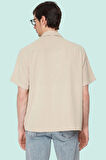 Erkek Oversize Keten Görünümlü Gömlek Kısa Kollu Apaş Yaka Günlük Yaz Aylarının Vazgeçilmezi