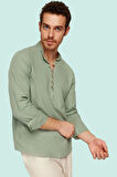 Erkek Slim Fit Hakim Yaka Pamuklu Keten Görünümlü Gömlek Günlük Kullanım Dayanıklı Malzeme