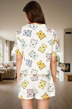 Kadın Ayıcıklı Pamuklu Pijama Takımı Renk Rahat Kalıp Yazlık Trend Tasarım Profesyonel Görünüm