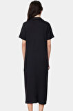 Kadın Örme Kısa Kollu Polo Yaka Midi Elbise Rahat Yazlık Günlük Stil Dayanıklı Malzeme