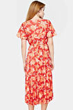 Çiçekli Desenli Midi Boy Piliseli Elbise 95% Polyester Rahat Günlük Stil Yüksek Kalite