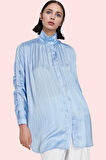 Kadın Büzgülü Kol Detaylı Çizgili Gömlek Rahat Kesim Günlük Kullanım Yaz Aylarının Vazgeçilmezi